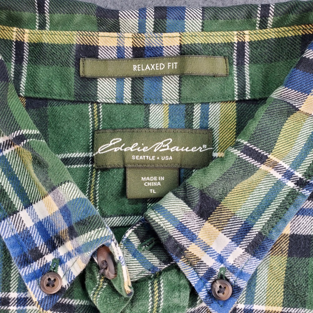 Eddie Bauer Relaxed Fit Plaid Flannel Long Sleeve Button Down Shirt mens LT - Picture 2 of 6